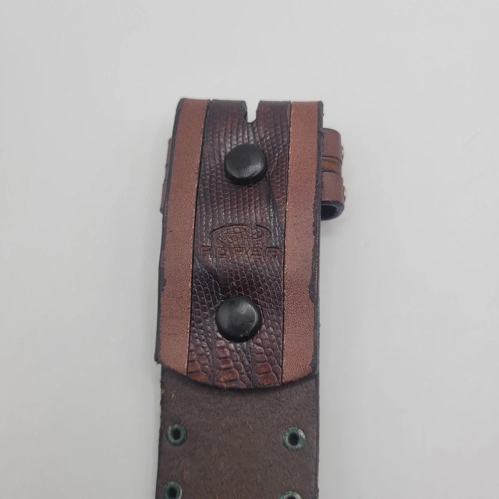 Roper Belt Mens 40 Brown Leather Lizard Embossed Western Cowboy Studs Cowboy